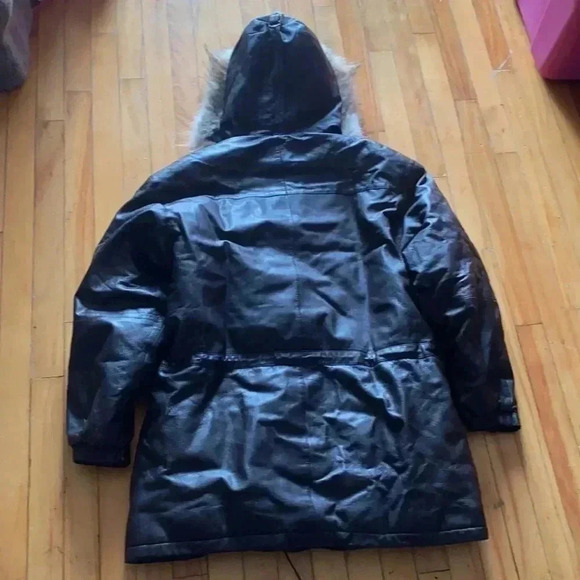 Eddie Bauer  vintage Coyote fur trim leather down coat - Picture 6 of 15